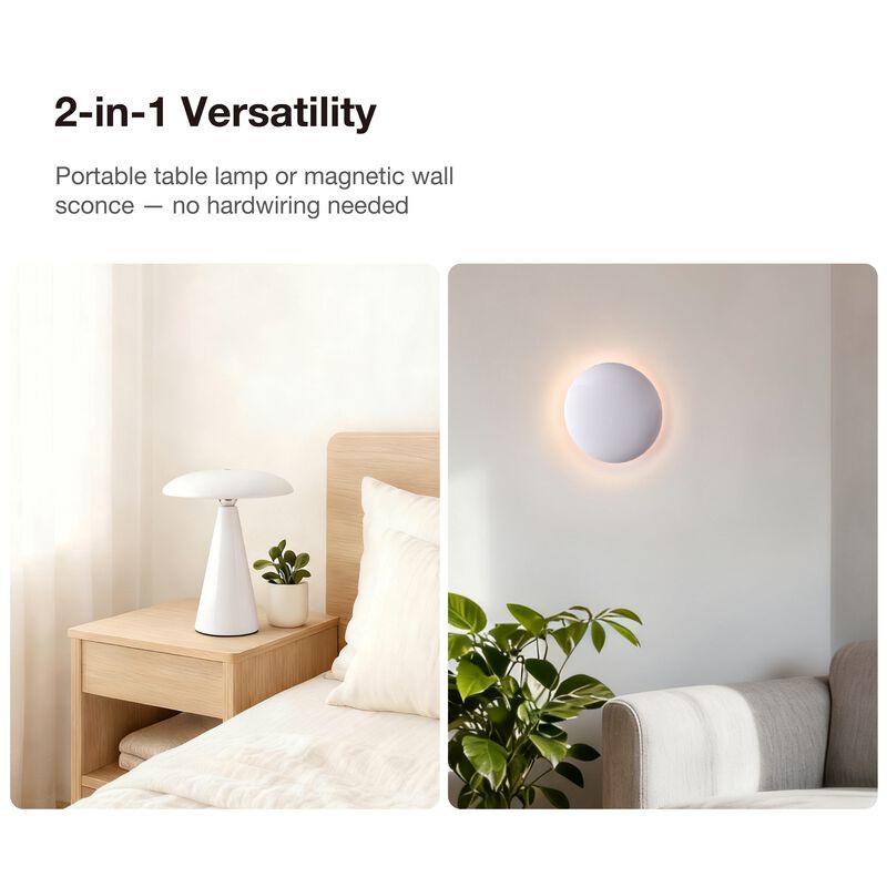 Beacon Lighting Kinoko II Cordless 2-in-1 Rechargeable LED Table & Wall Lamp, CCT Dimmable, Gloss image number 2