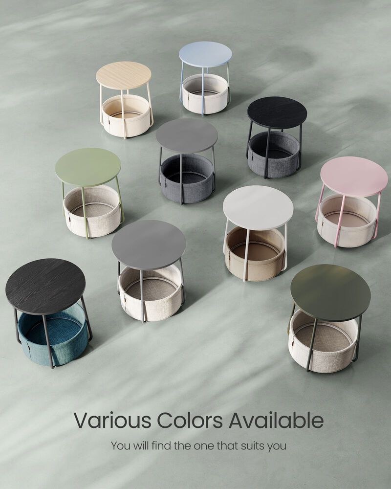 Bedside End Table with Fabric Bin &ndash; Small Accent Table with Storage Basket for Books, Blankets or Remotes