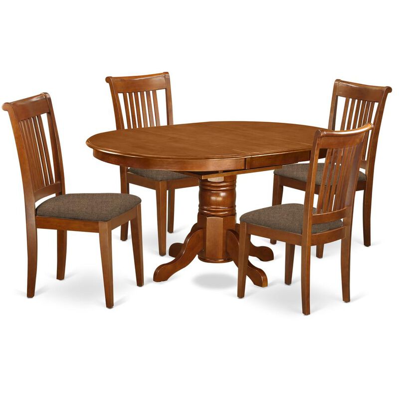 5 Pc set Avon with Leaf and 4 Cushiad Chairs in Saddle Brown