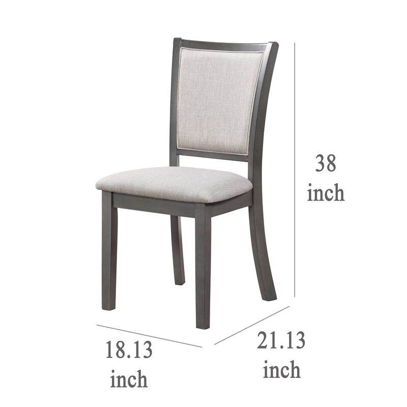 Han Dining Chair Set of 2, Light Gray Fabric, Dark Gray Solid Wood - Benzara