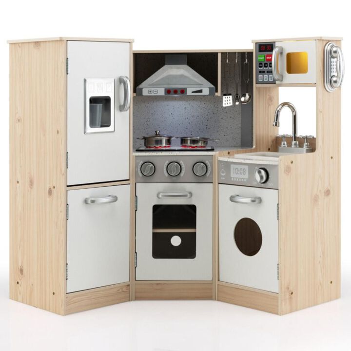 Hivvago Kids Corner Wooden Kitchen Playset with Cookware Accessories