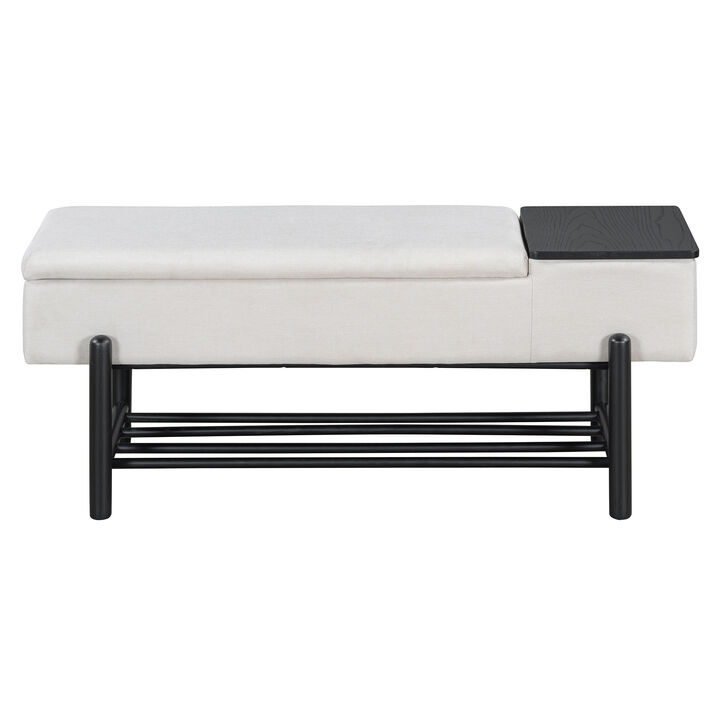 Merax Farmhouse Upholstered Storage Bench with Hidden Compartment