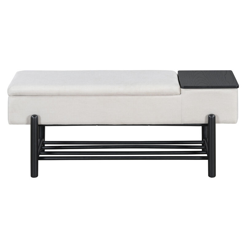 Merax Farmhouse Upholstered Storage Bench with Hidden Compartment