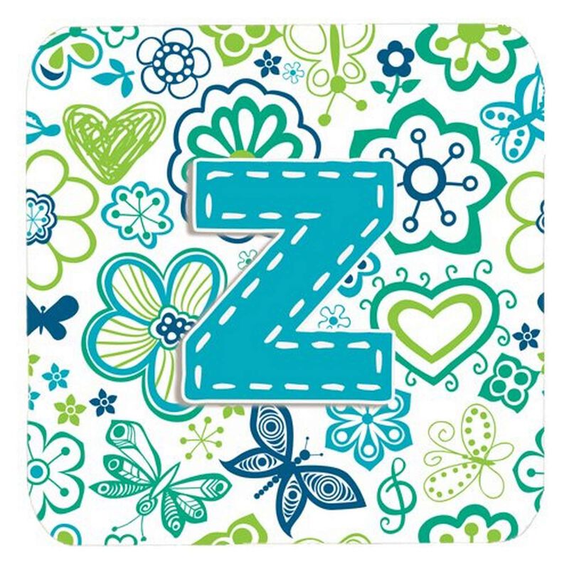 Caroline's Treasures CJ2006-ZFC Letter Z Flowers and Butterflies Teal Blue Foam Coasters (Set of 4), 3.5, Multicolor