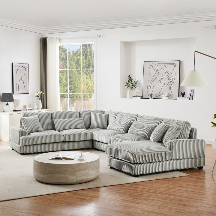 Vopruk Oversized U‑Shaped Corduroy Sectional Sofa