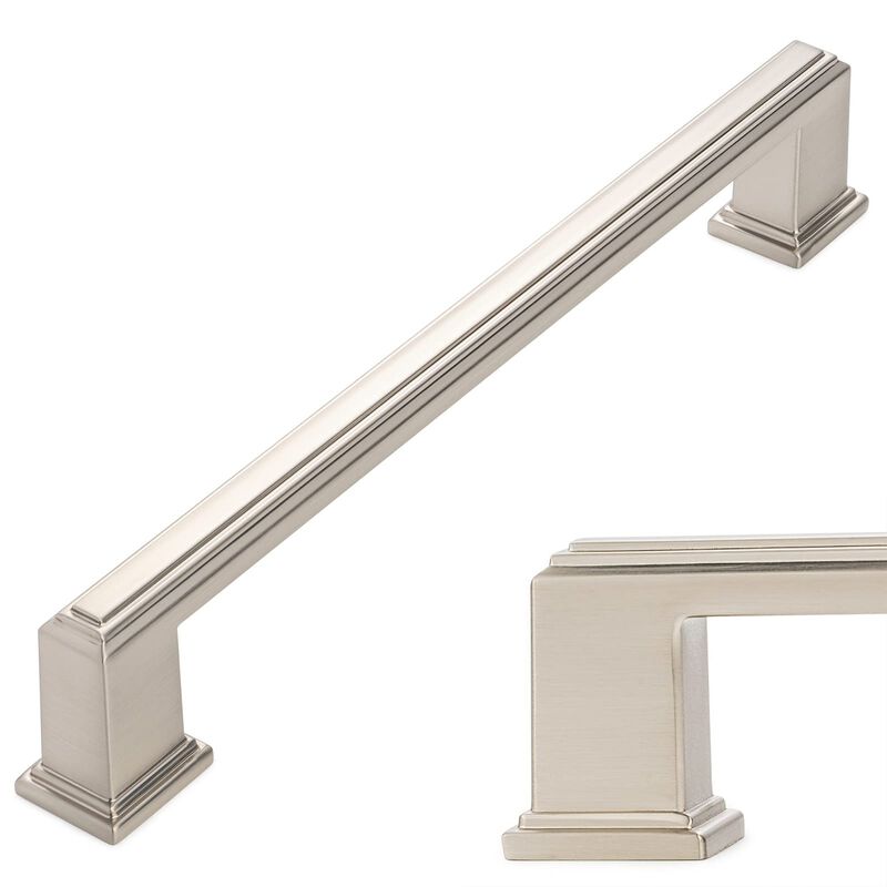 KOOFIZO Stepped Bar Cabinet Pull - Brushed Nickel Furniture Handle, 6.3 Inch/160mm Screw Spacing, 10-Pack for Kitchen Cupboard D