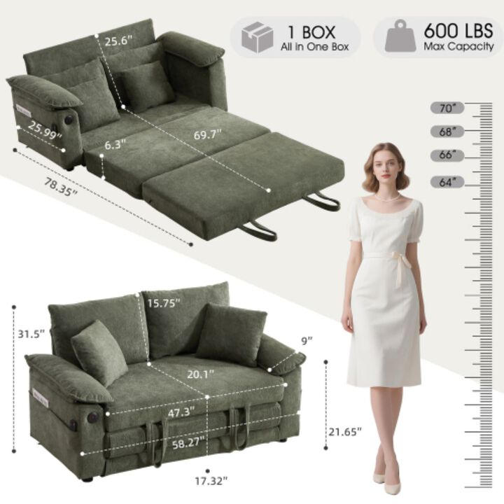 GOODSILO 3-in-1 Upholstered Convertible Futon Sofa Bed, Foldable Tufted Loveseat Pull Out Sleeper Couch with Side Pockets for Small Living Spaces