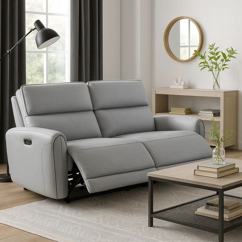 Jero Power Motion Recliner Sofa, 2 Seater, USB Port, Gray Faux Leather image number 1