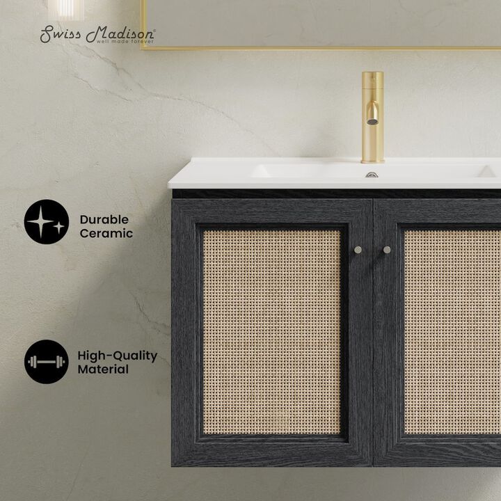 30" Wall-Mounted Bathroom Vanity in Black Oak with Single Faucet Hole Vanity Top
