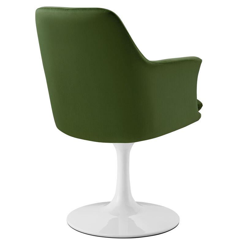 Modway Lippa Velvet Swivel Dining Armchair in White Moss Green &ndash; Rotating Accent Chair with Stain-Resistant Performance Velvet Upholstery &ndash; 360&deg; Swivel Barrel Chair with Pedestal Base image number 7