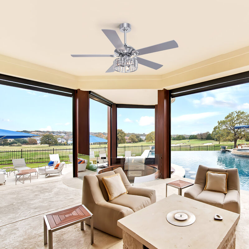 Breezary 52-inch Chrome Crystal Ceiling fan with Light  Remote and Downrod image number 9