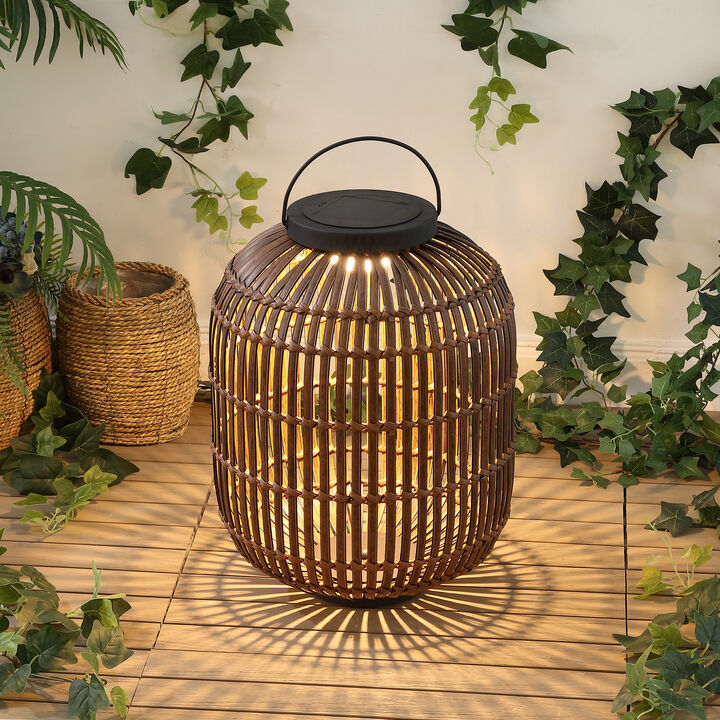 Nara 20.5" Modern Global Faux Rattan Integrated Indoor/Outdoor LED Solar Powered Lantern