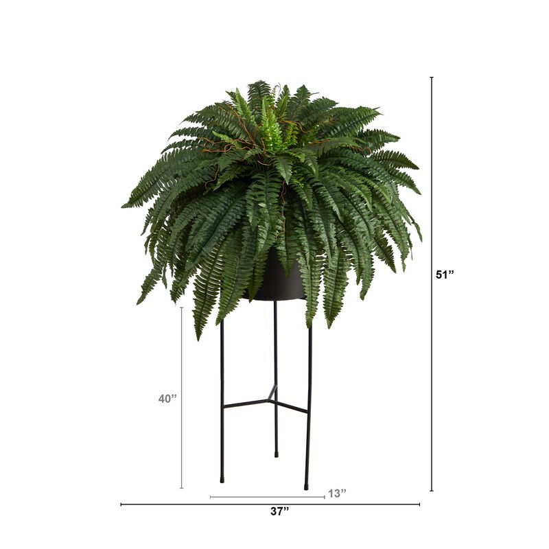 Hivvago 51" Boston Fern Artificial Plant in Black Planter with Stand