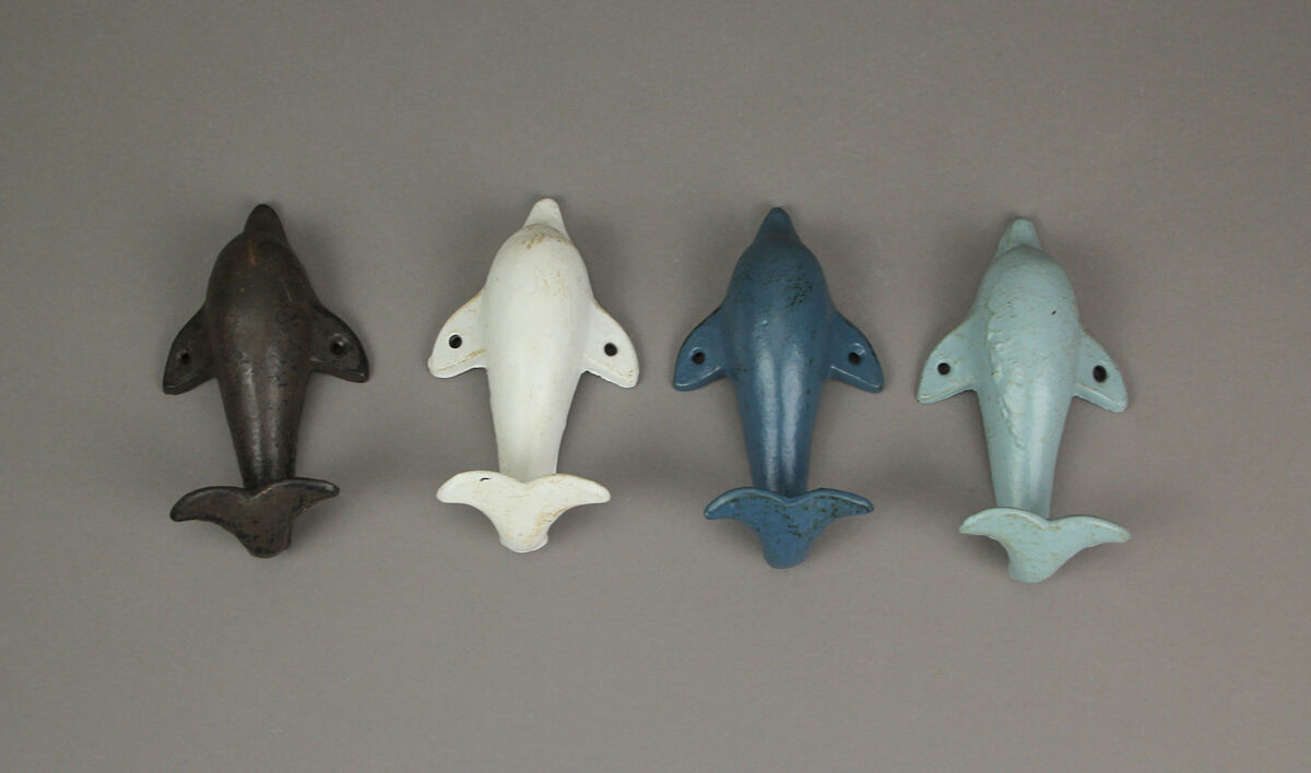 4 Piece Distressed Finish Cast Iron Dolphin Wall D&eacute;cor Towel / Coat Hook Set Coastal Colors