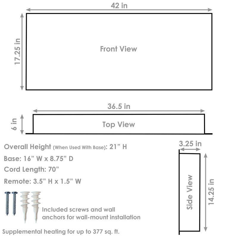 Sunnydaze 35.75 in Curved Face Wall or Freestanding Electric Fireplace
