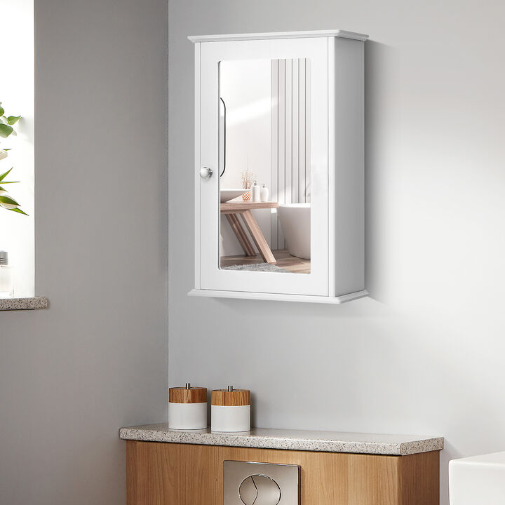 Costway Bathroom Wall Medicine Cabinet Single Mirror Door Cupboard Storage Wood Shelf White