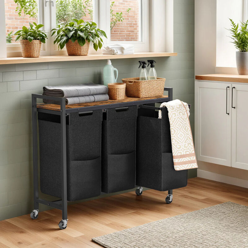 3-Tier Laundry Basket with Wheels, Rolling Clothes Hamper Organizer image number 1