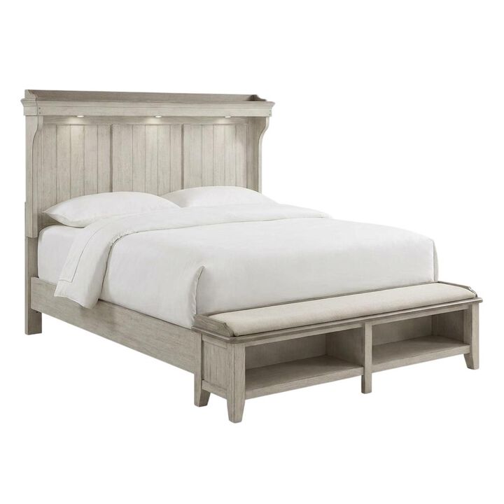 Liberty Furniture Ivy Hollow King Mantle Storage Bed in Weathered Linen Finish w/ Dusty Taupe Tops