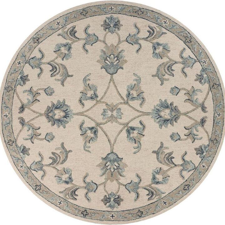 HomeRoots 7' Ivory And Blue Wool Hand Tufted Round Rug
