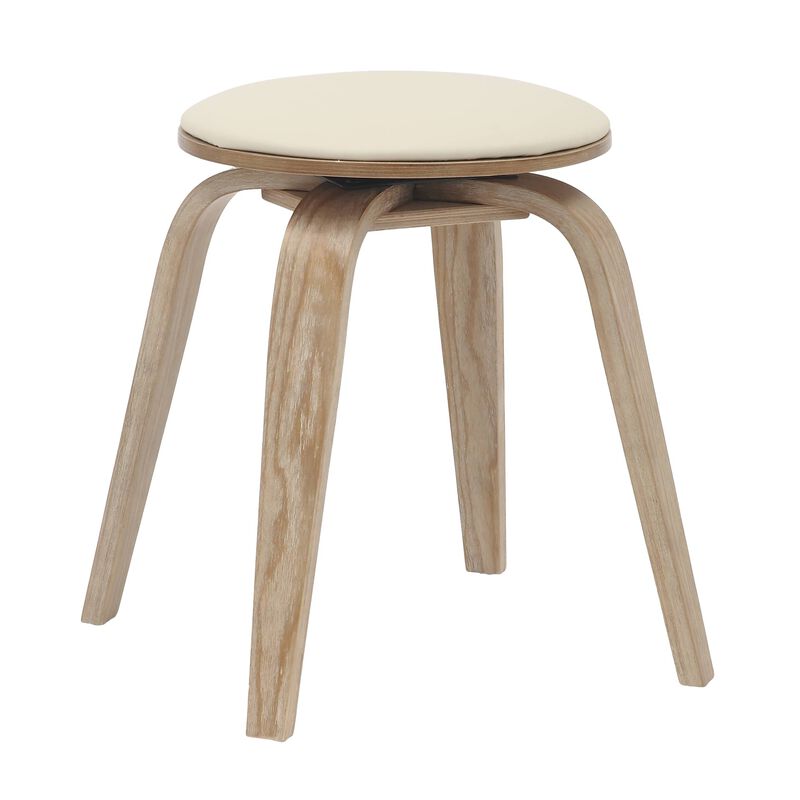 LeisureMod Dining Stool, Upholstered in Leather with Poplar Frame in Stained Finish with Swivel, 18-inch Sitting Stool for Modern Home, Kitchen & Dining Room, Pelya Collection