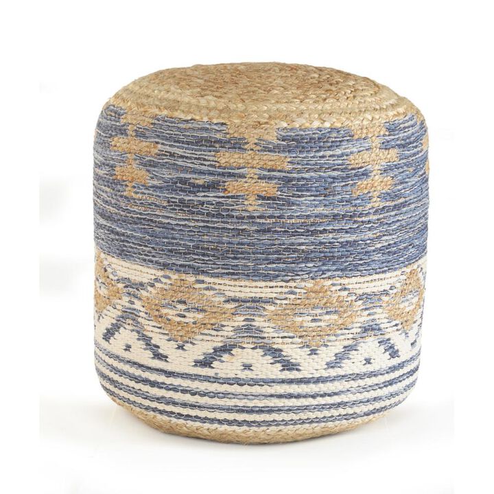 Hivvago 18 Inch Blue Cylinder Geometric Pouf Ottoman