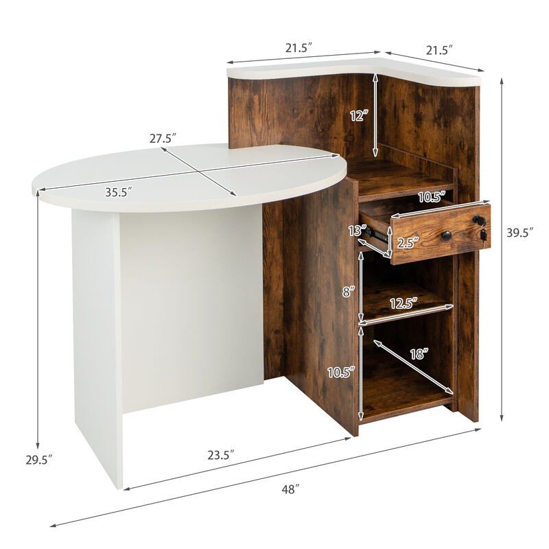 Front Reception Desk with Drawer and Open Shelf, Ideal for Office or Lobby Use