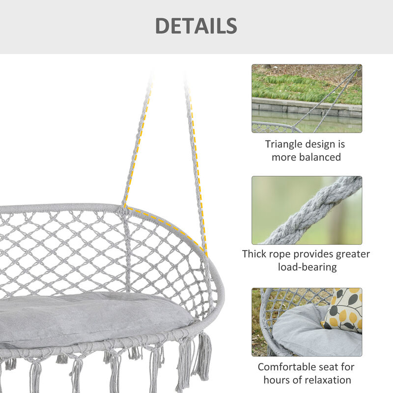 Hivvago 2-Person Macrame Hammock Chair with Cushion image number 5