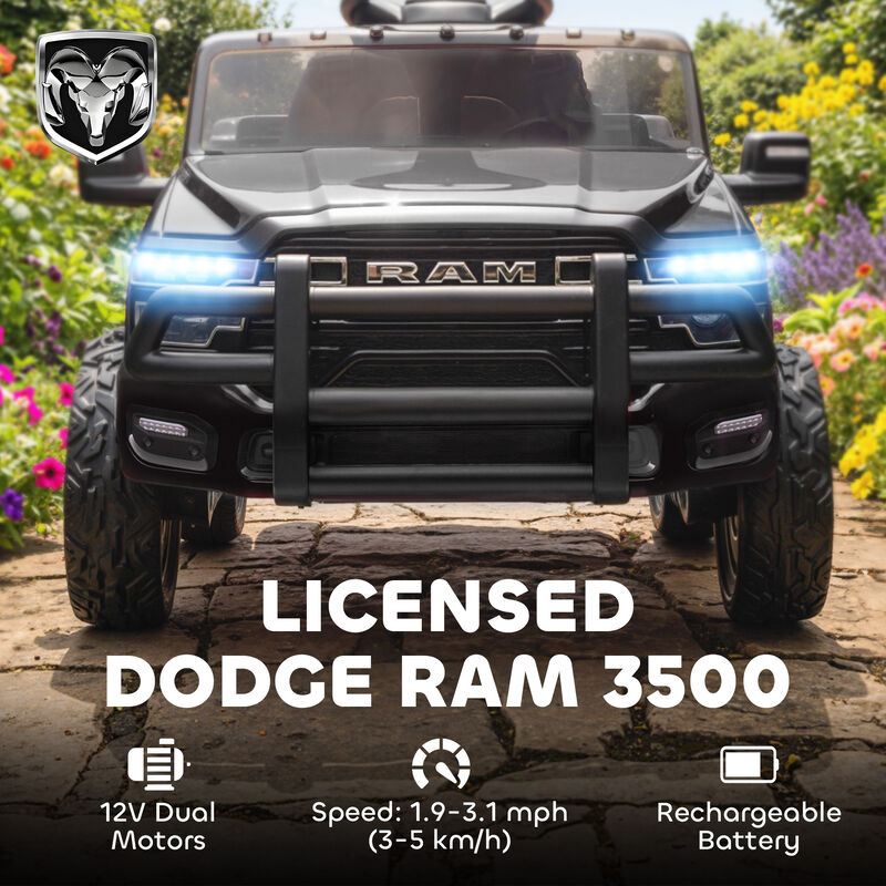 BreeBe 12V Kids Ride on Car, Licensed Dodge RAM 3500 Ride on Toys with Dual Motors, Remote Control image number 3