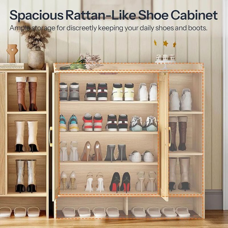 Rattan Style Shoe Cabinet with 4-Tier Storage for Hallway Organization-Natural image number 4