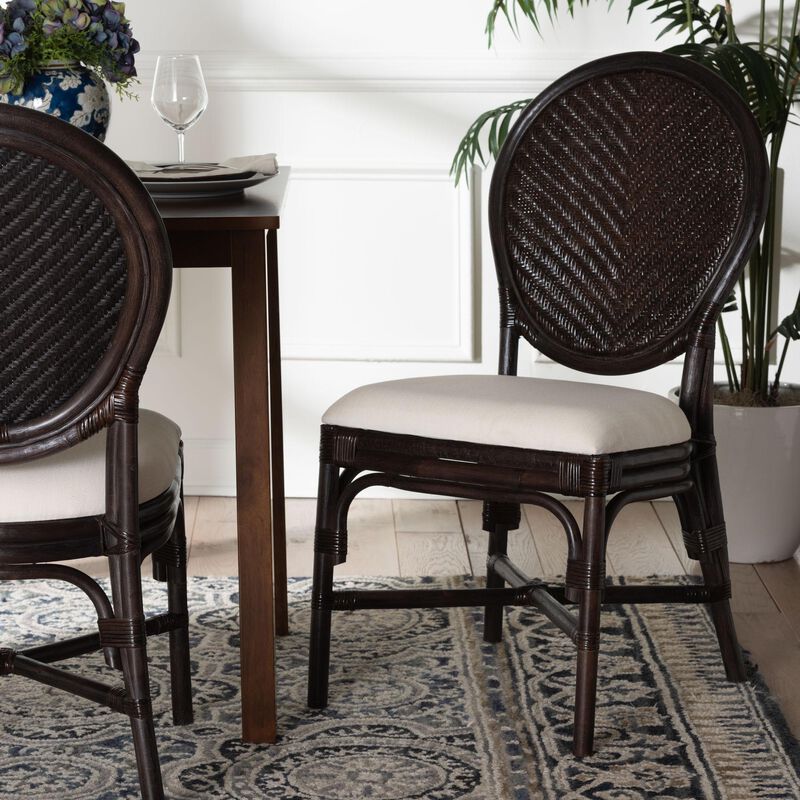 bali & pari Elmer Natural Rattan Dining Chair - Handwoven Wicker Accent Chair with Cushioned seat for Kitchen or Dining Room image number 7