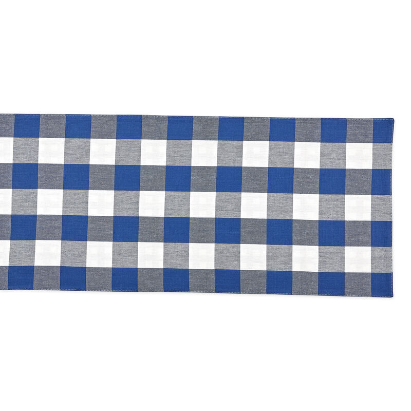 14" x 108" Blue and White Gingham Buffalo Checkered Rectangular Table Runner