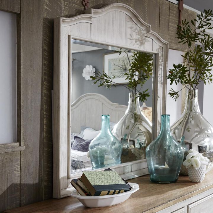 Liberty Furniture Farmhouse Reimagined Mirror in Antique White w/ Chestnut Top