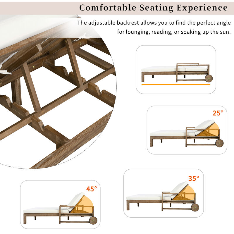 Merax Outdoor Solid Acacia Wood Adjustable Daybed with Movable Wheels & Detachable Weatherproof Cushions image number 7