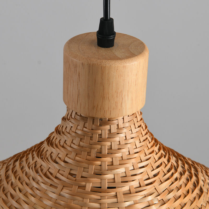 17.7" Boho Handwoven Bamboo Light Brown Dome Pendant Light for Living Room, Dining Room and Kitchen Island