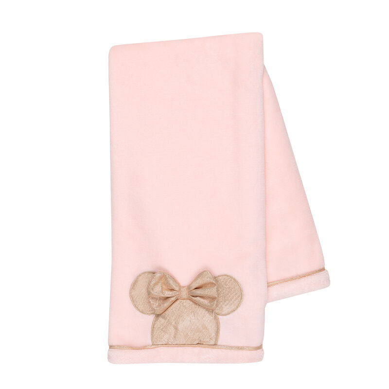 Lambs & Ivy Disney Baby Pink/Rose Gold MINNIE MOUSE Appliqued Baby Blanket