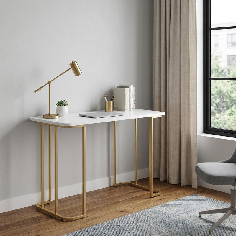 HomeRoots 48" White and Gold Writing Desk image number 1