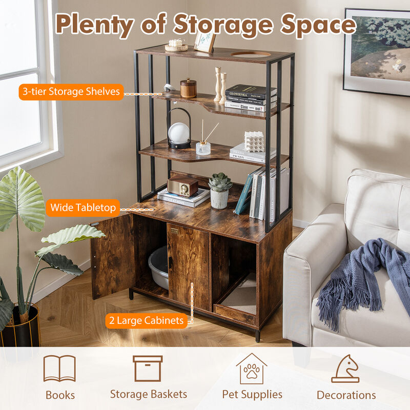 Cat Litter Box Enclosure with Storage and 3-tier Shelves