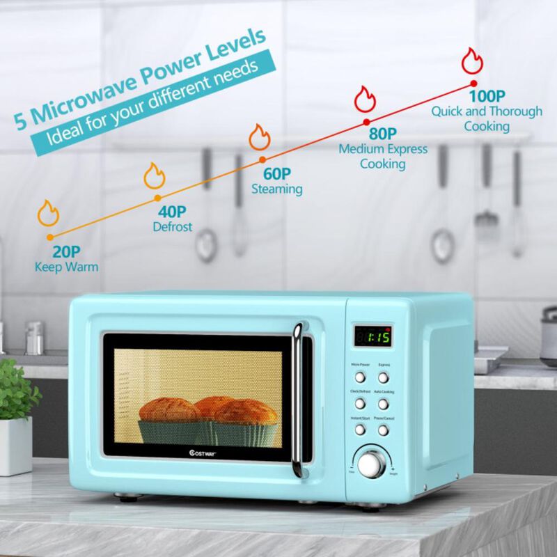 Costway 700W Retro Countertop Microwave Oven with 5 Micro Power and Auto Cooking Function