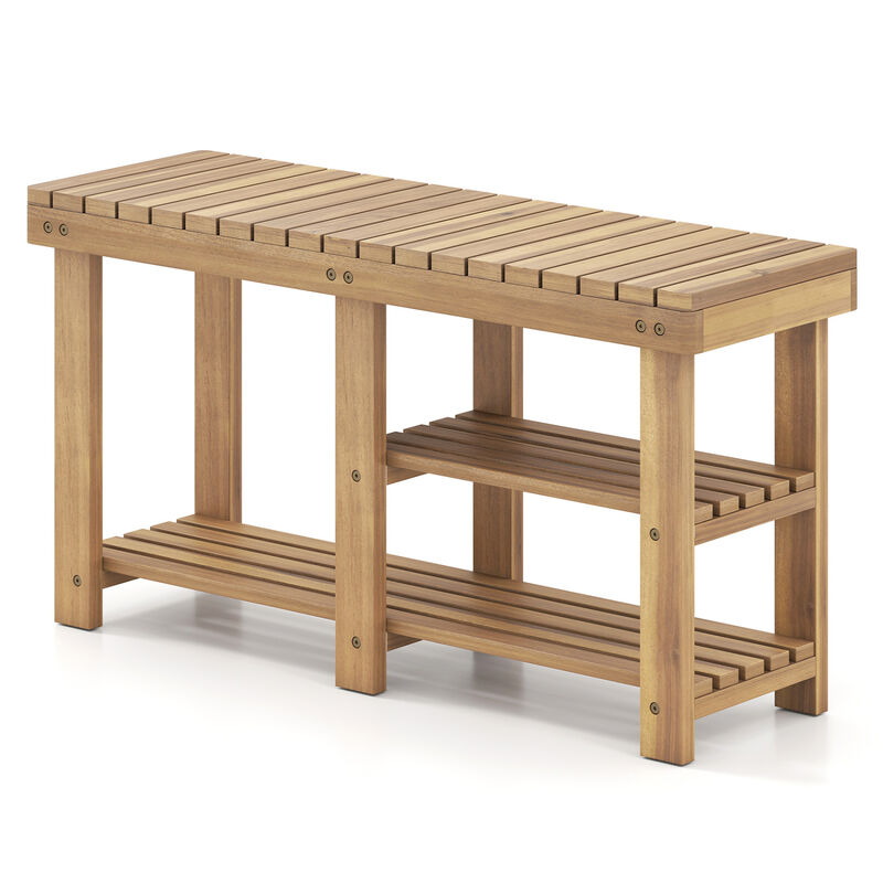 Entryway Shoe Rack Bench 3-Tier Solid Wood Slatted Design image number 0