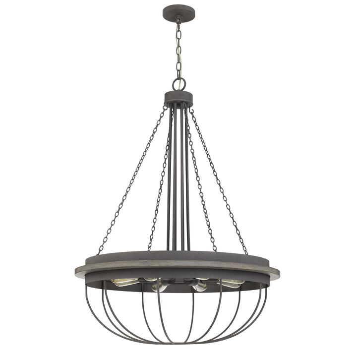 Nexy 29 Inch Chandelier, 8 Light Bulb Sockets, Gray Metal Cage Design - Benzara