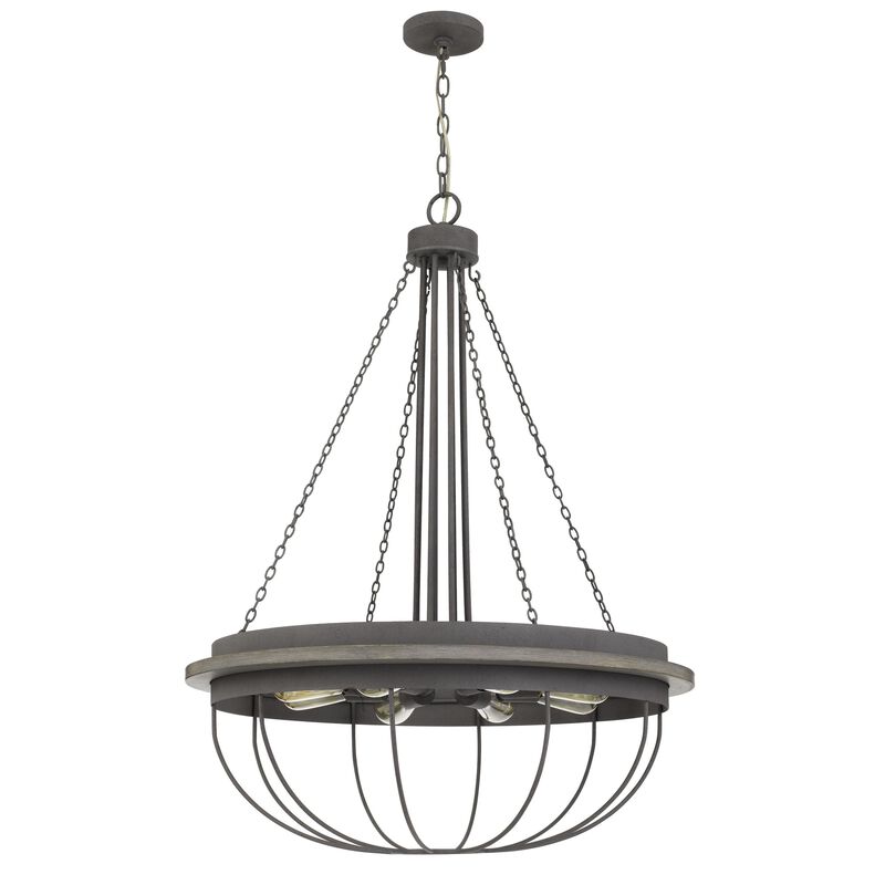 Nexy 29 Inch Chandelier, 8 Light Bulb Sockets, Gray Metal Cage Design - Benzara