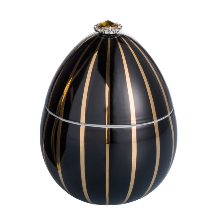 Candle in Ceramic Egg BOIS DE ROUSSIE 7 oz Black Gold STRIPES 5.12 diam. x 6.5 in