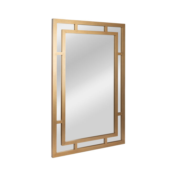 Vintage Glass Wall Mirror with Geometric Art Deco Wood Frame, Black