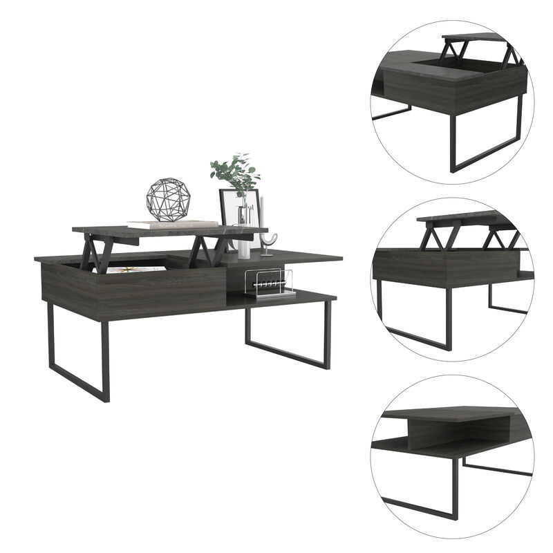 DEPOT E-SHOP Atlanta Lift Top Coffee Table, One Shelf, Carbon Espresso / Onyx