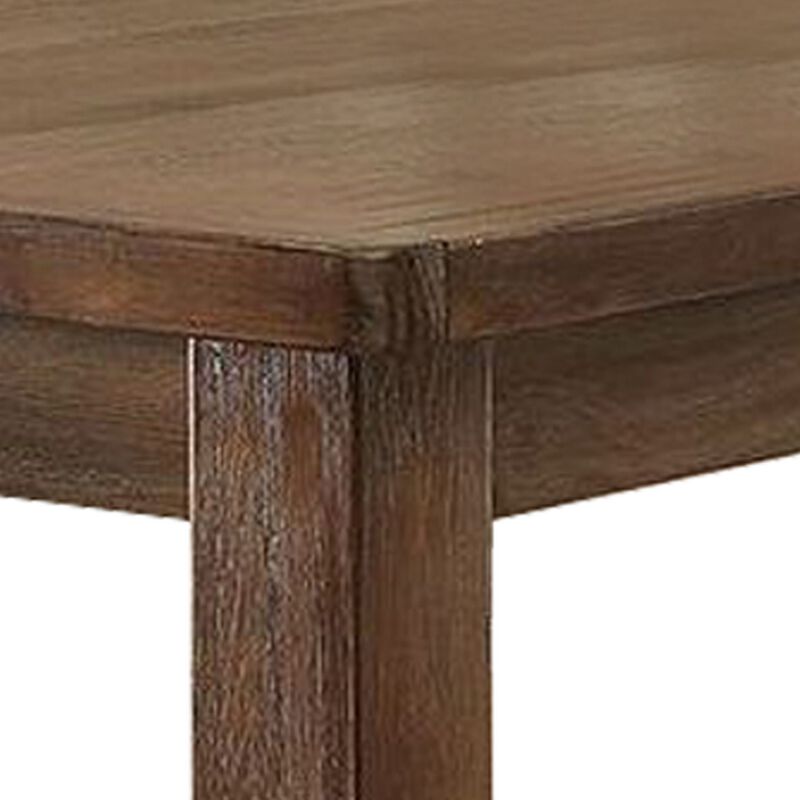 Rustic Plank Wooden Counter Height Table with Block Legs, Oak Brown