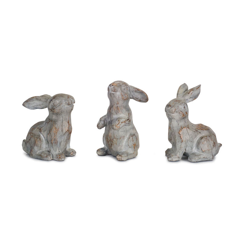 Decorative Rabbit Figurines Set of 6 in Stone Powder and Resin