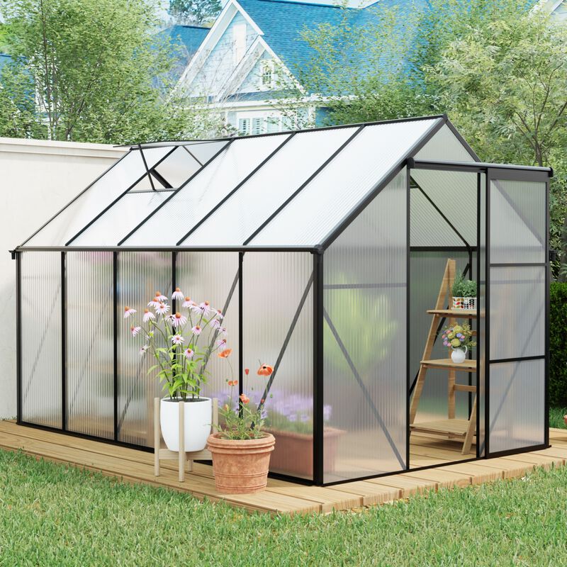 6x10 FT Greenhouse Raised Base&Anchor Aluminum Heavy Duty Walk-in Greenhouses for Outdoor image number 2