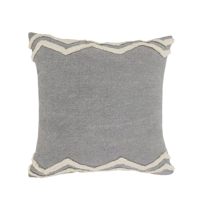 20" Gray and White Handmade Chevron Bordered Square Throw Pillow