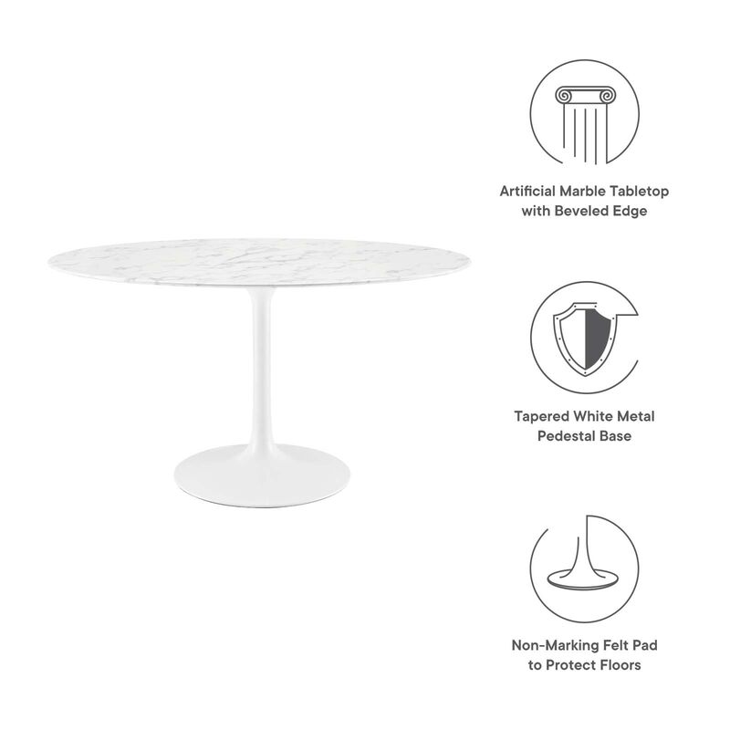 Modway - Lippa 54" Oval Artificial Marble Dining Table White