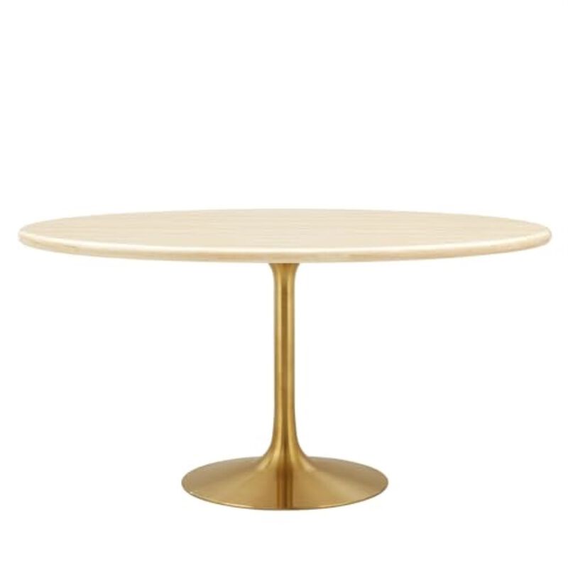 Modway Lippa 60&rdquo; Oval Artificial Dining Table with Tapered, Metal Base, Gold Travertine image number 0
